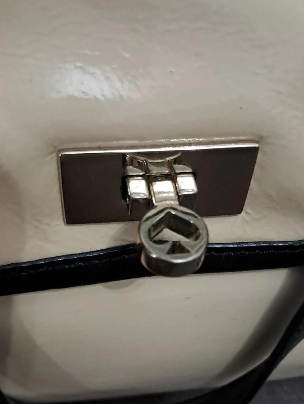 Cream and Black Structured Satchel Handbag